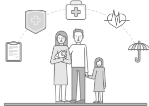 graphic image of a family of three